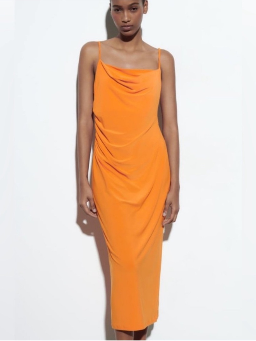 Zara Cowl Neck Vibrant Orange Dress